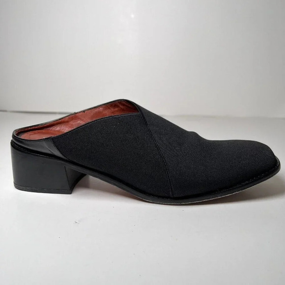 Donald Pliner Mule Heels Size 7.5 Black Cross Over Top Square Toe Shoes Spain - Picture 7 of 11